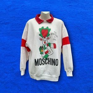 Moschino Women's US one size Vintage  Sweatshirt White Christmas Rare Reindeer